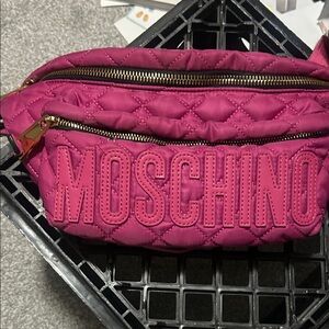 Moschino Quilted Logo Belt Bag in Hot Pink with Gold Hardware